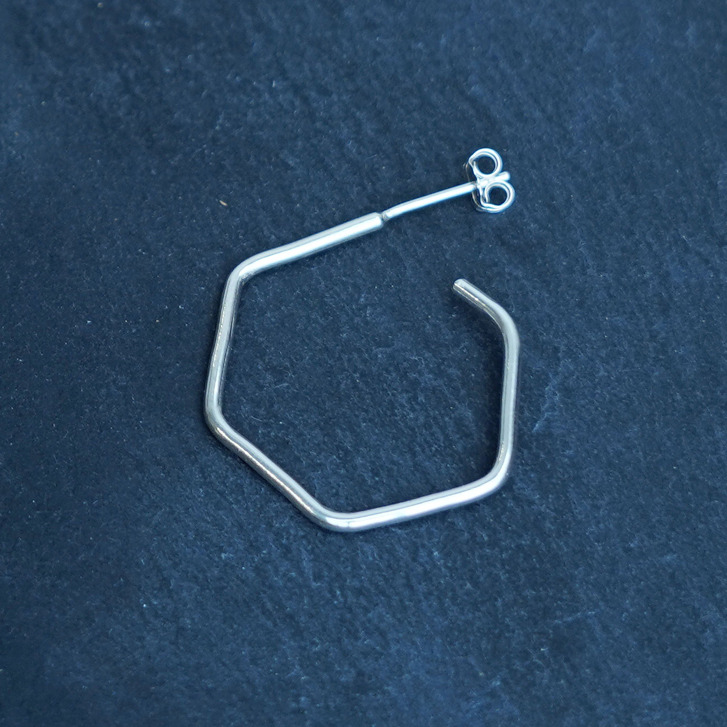 Chunky Silver Hexy Hoops