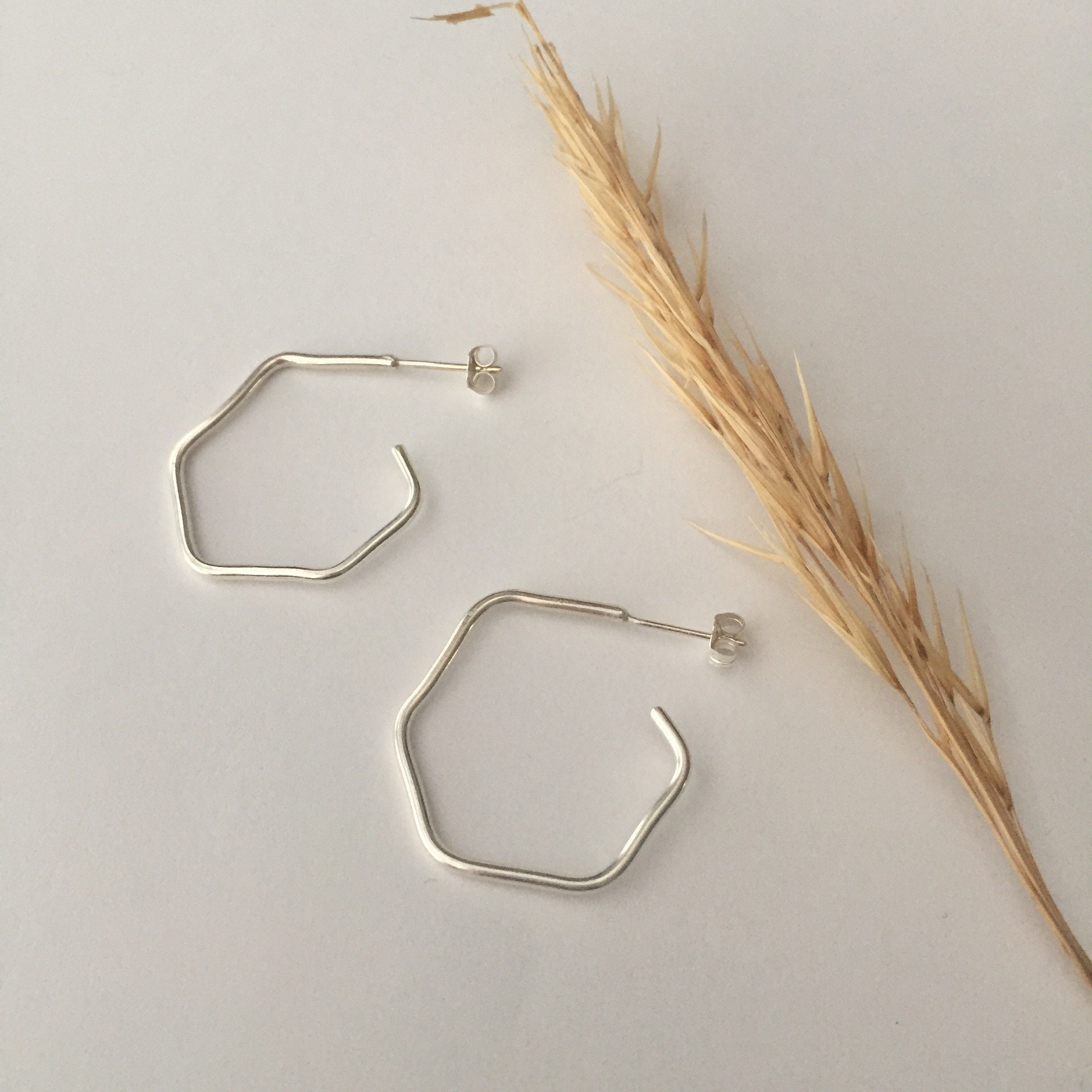 Chunky Silver Hexy Hoops